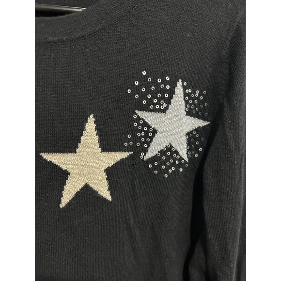 Talbots Petite Black Sweater Star Design Sequin Accents Size SP Bling Celestial - Picture 4 of 9